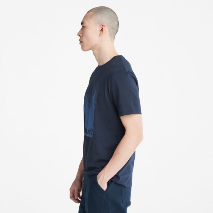 Timberland Dark Sapphire T-shirt Med Fotografisk Tryk Til Mænd