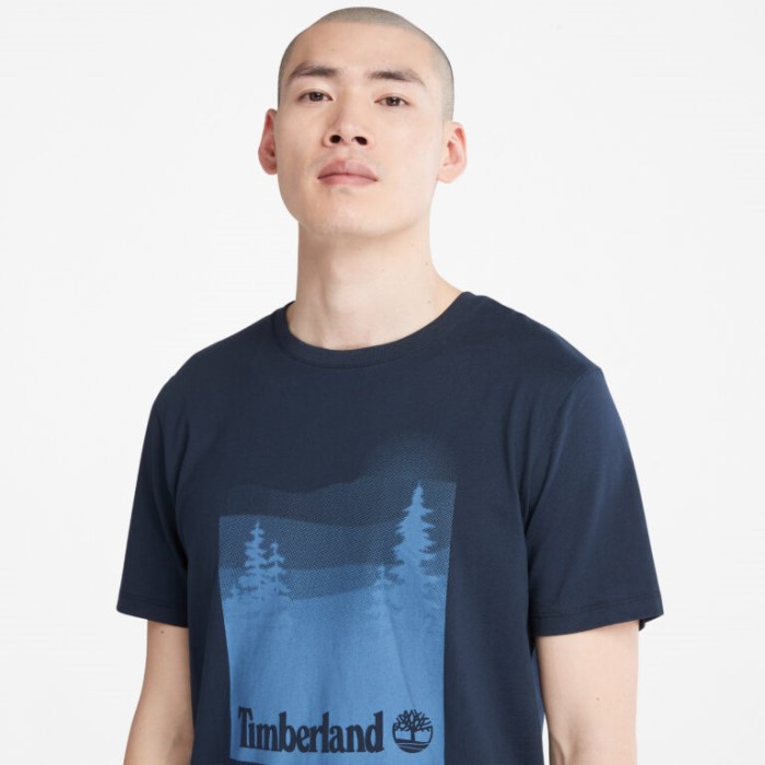 Timberland Dark Sapphire T-shirt Med Fotografisk Tryk Til Mænd