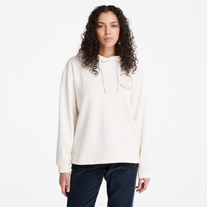 Timberland Vintage Hvid Hættetrøje Til Kvinder Med Afslappet Pasform