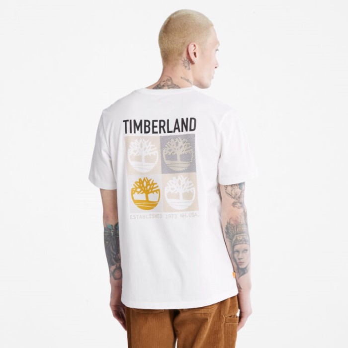 Timberland White Herre Multi-logo Back-graphic T-shirt