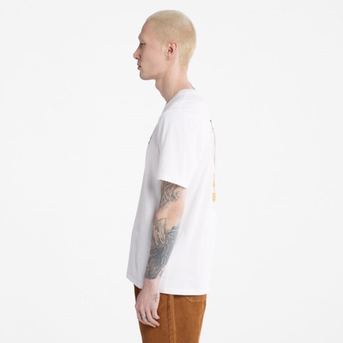Timberland White Herre Multi-logo Back-graphic T-shirt