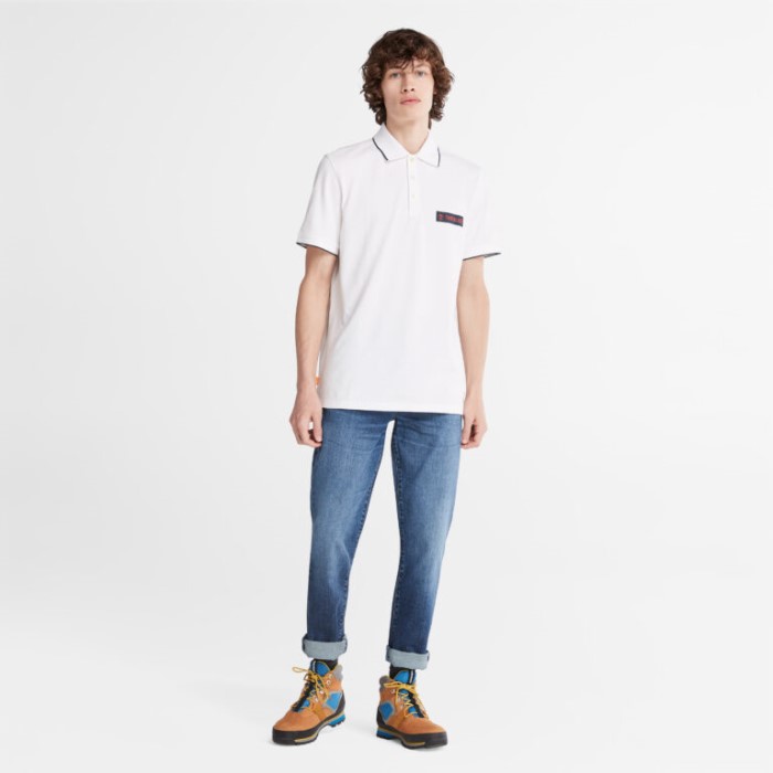Timberland Hvid Poloshirt Til Mænd Med Lille Logo