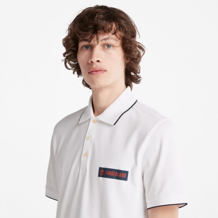 Timberland Hvid Poloshirt Til Mænd Med Lille Logo