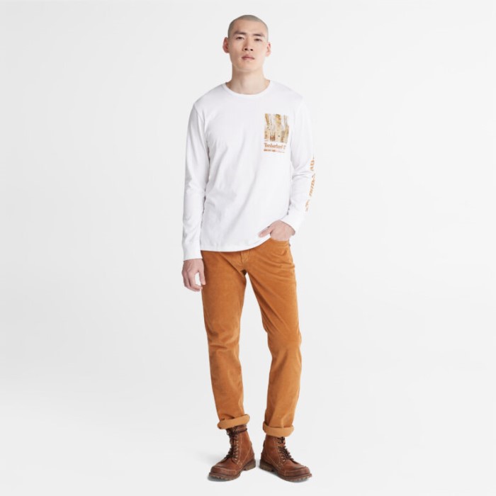 Timberland Hvid Mænd Vinter Grafisk Langærmet T-shirt