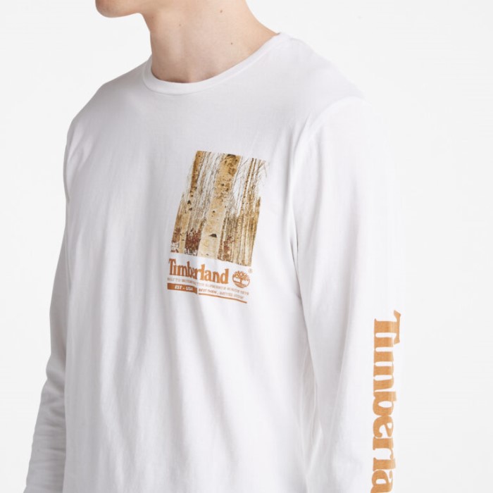 Timberland Hvid Mænd Vinter Grafisk Langærmet T-shirt