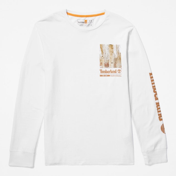 Timberland Hvid Mænd Vinter Grafisk Langærmet T-shirt