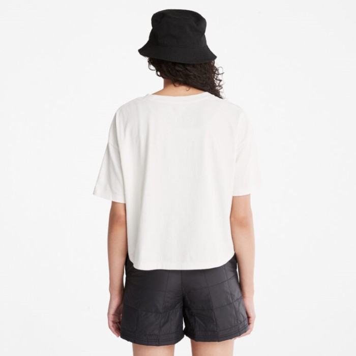 Beskåret Logo T-shirt Til Kvinder Vintage Hvid Timberland