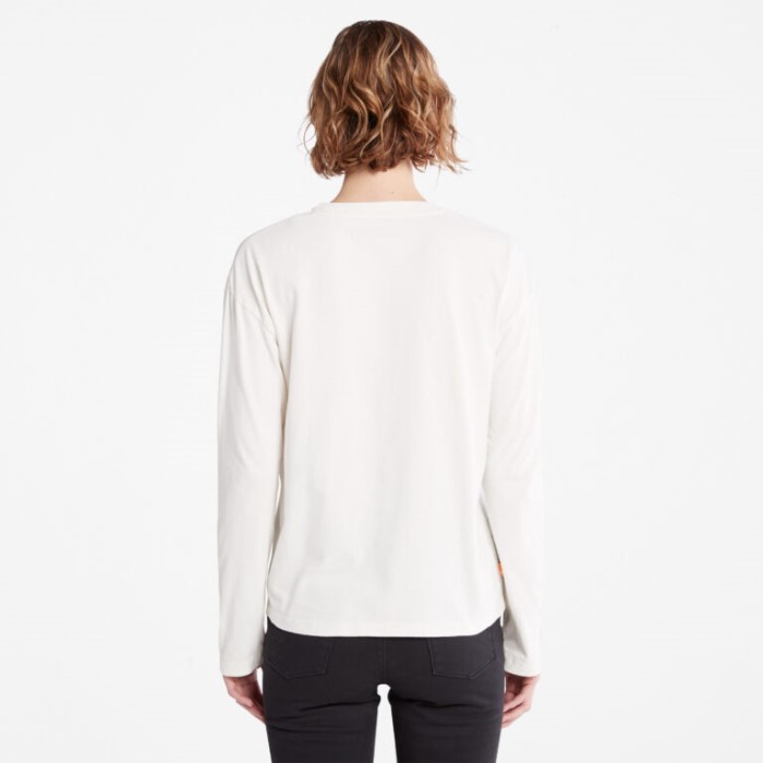 Langærmet Plaid-logo T-shirt Til Kvinder, Vintage Hvid Timberland